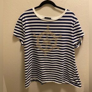 Newport News Nautical t-shirt with gold embellishment with a boat wheel design